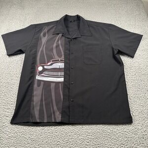 Steady Men's Casual‎ Button Down Bowling Shirt XL Black Flames Car Print